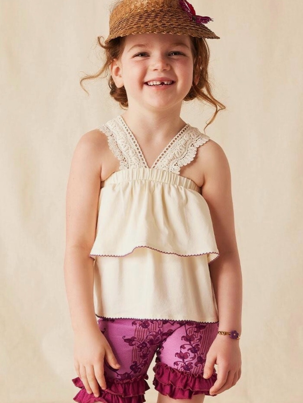 NWT Matilda Jane Enchanted Garden Coconut Cotton Tank with Lace Detail